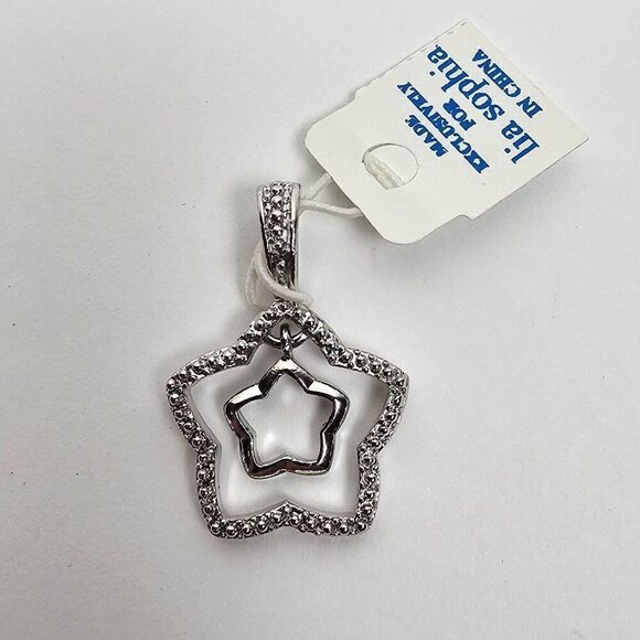 Lia Sophia Star Pendant Double Open Textured Smooth Silver Tone Metal Reversible - Picture 1 of 8